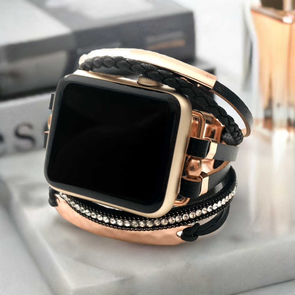 The Posh, Strappy Leather Watch Band with Gold, Silver, or Rose Gold Hardware, For Apple Watch