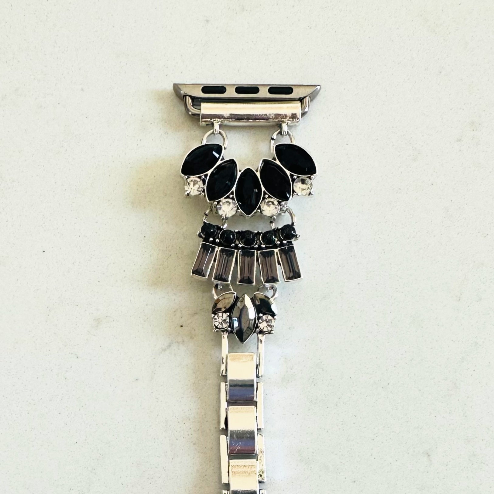 The Black Gatsby, Gold or Silver, Jeweled Watch Band with Black Onyx for Apple Watch