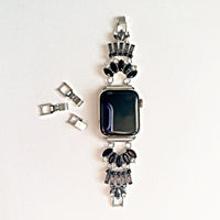 The Black Gatsby, Gold or Silver, Jeweled Watch Band with Black Onyx for Apple Watch