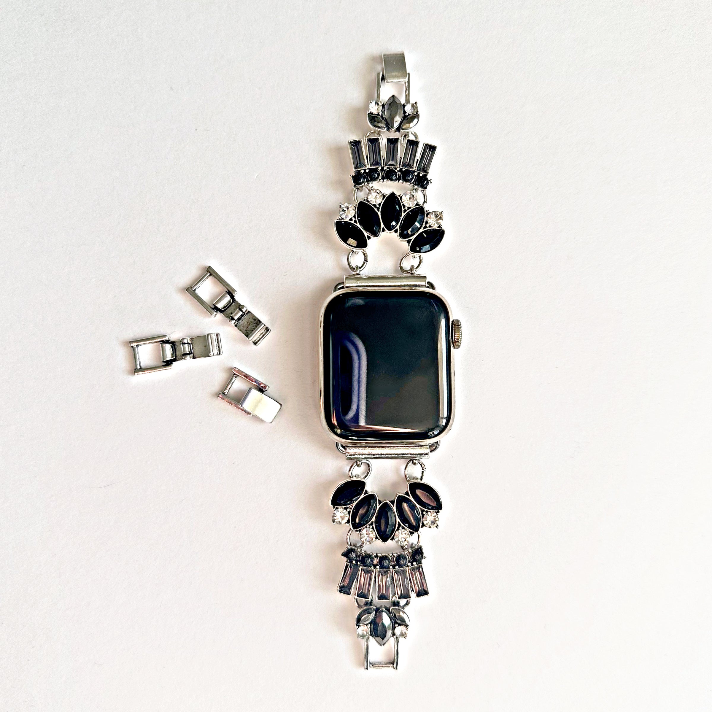 The Black Gatsby, Gold or Silver, Jeweled Watch Band with Black Onyx for Apple Watch