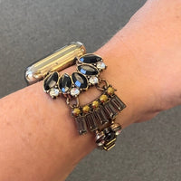 The Black Gatsby, Gold or Silver, Jeweled Watch Band with Black Onyx for Apple Watch