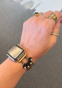 The Black Gatsby, Gold or Silver, Jeweled Watch Band with Black Onyx for Apple Watch
