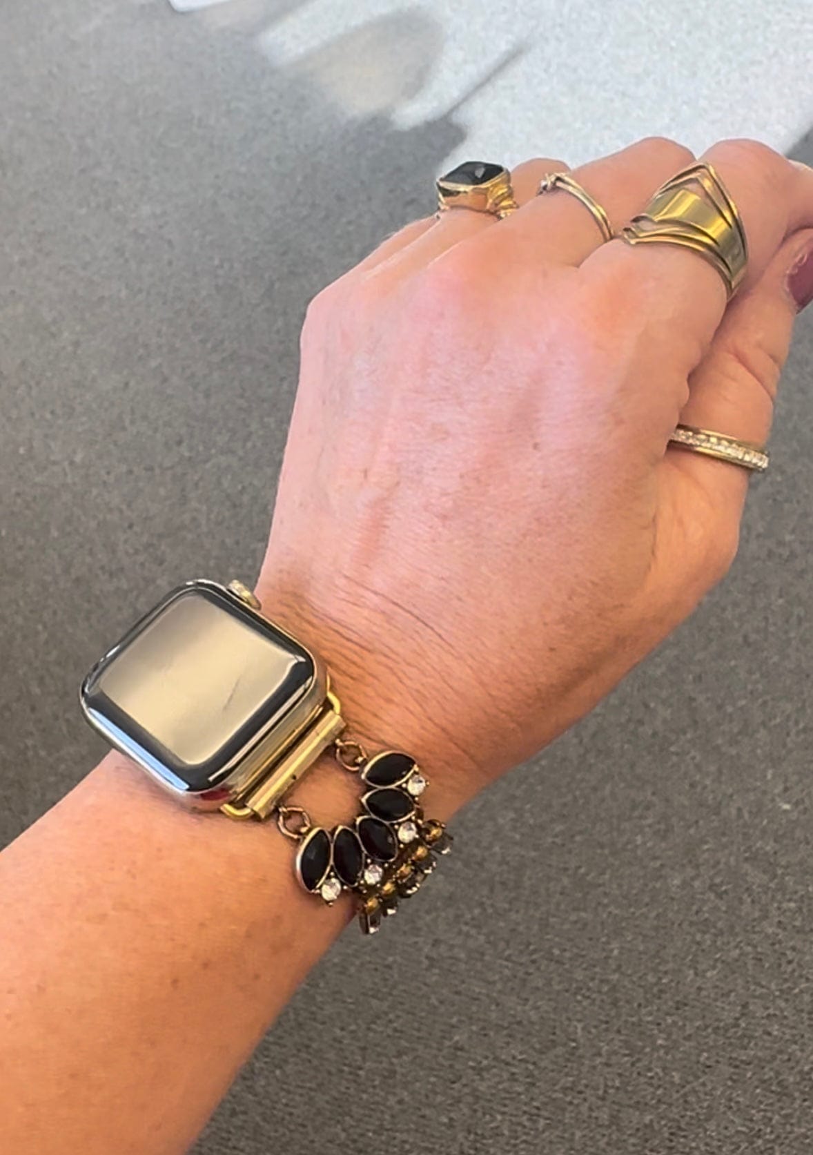 The Black Gatsby, Gold or Silver, Jeweled Watch Band with Black Onyx for Apple Watch
