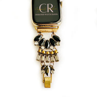 The Black Gatsby, Gold or Silver, Jeweled Watch Band with Black Onyx for Apple Watch