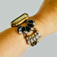 The Black Gatsby, Gold or Silver, Jeweled Watch Band with Black Onyx for Apple Watch