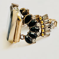 The Black Gatsby, Gold or Silver, Jeweled Watch Band with Black Onyx for Apple Watch