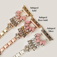 The Pink Gatsby, Gold, Silver, and Rose Gold Jeweled Watch Band with Rose Quartz for Apple Watch