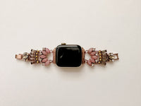 The Pink Gatsby, Gold, Silver, and Rose Gold Jeweled Watch Band with Rose Quartz for Apple Watch