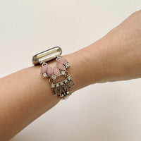 The Pink Gatsby, Gold, Silver, and Rose Gold Jeweled Watch Band with Rose Quartz for Apple Watch
