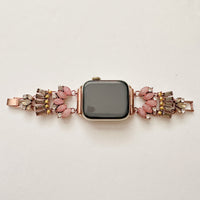 The Pink Gatsby, Gold, Silver, and Rose Gold Jeweled Watch Band with Rose Quartz for Apple Watch