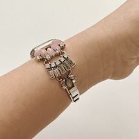 The Pink Gatsby, Gold, Silver, and Rose Gold Jeweled Watch Band with Rose Quartz for Apple Watch