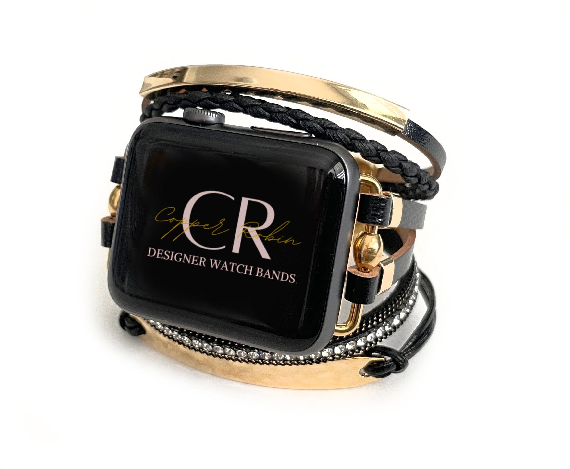 The Posh, Strappy Leather Watch Band with Gold, Silver, or Rose Gold Hardware, For Apple Watch