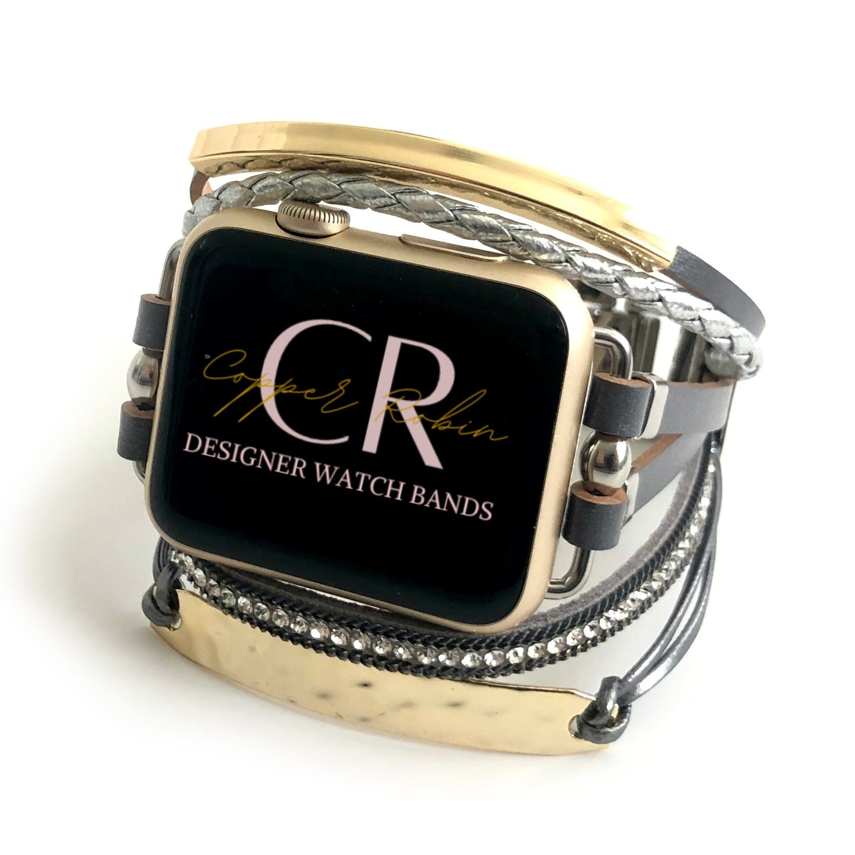 The Posh, Strappy Leather Watch Band with Gold, Silver, or Rose Gold Hardware, For Apple Watch