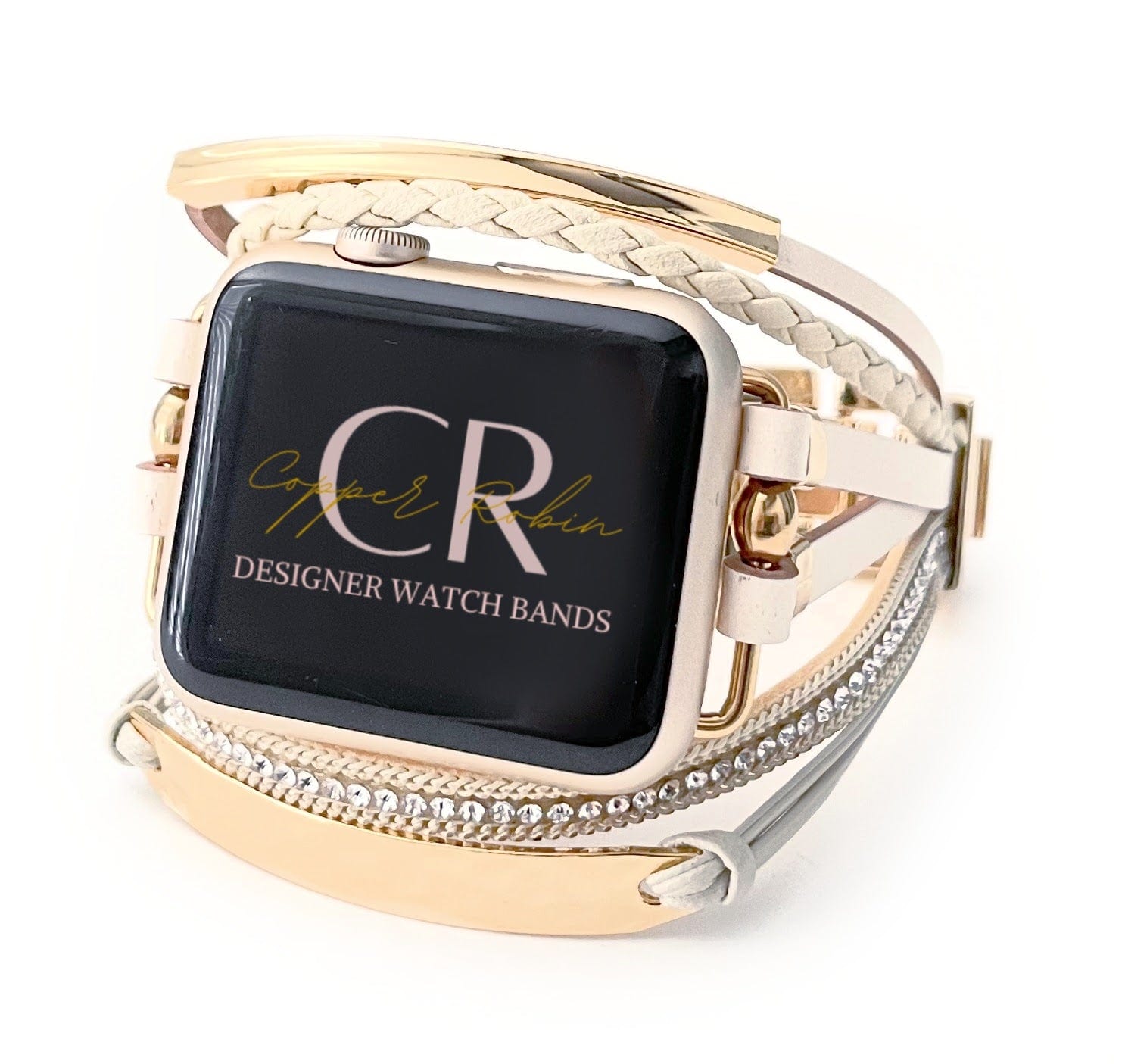 The Posh, Strappy Leather Watch Band with Gold, Silver, or Rose Gold Hardware, For Apple Watch
