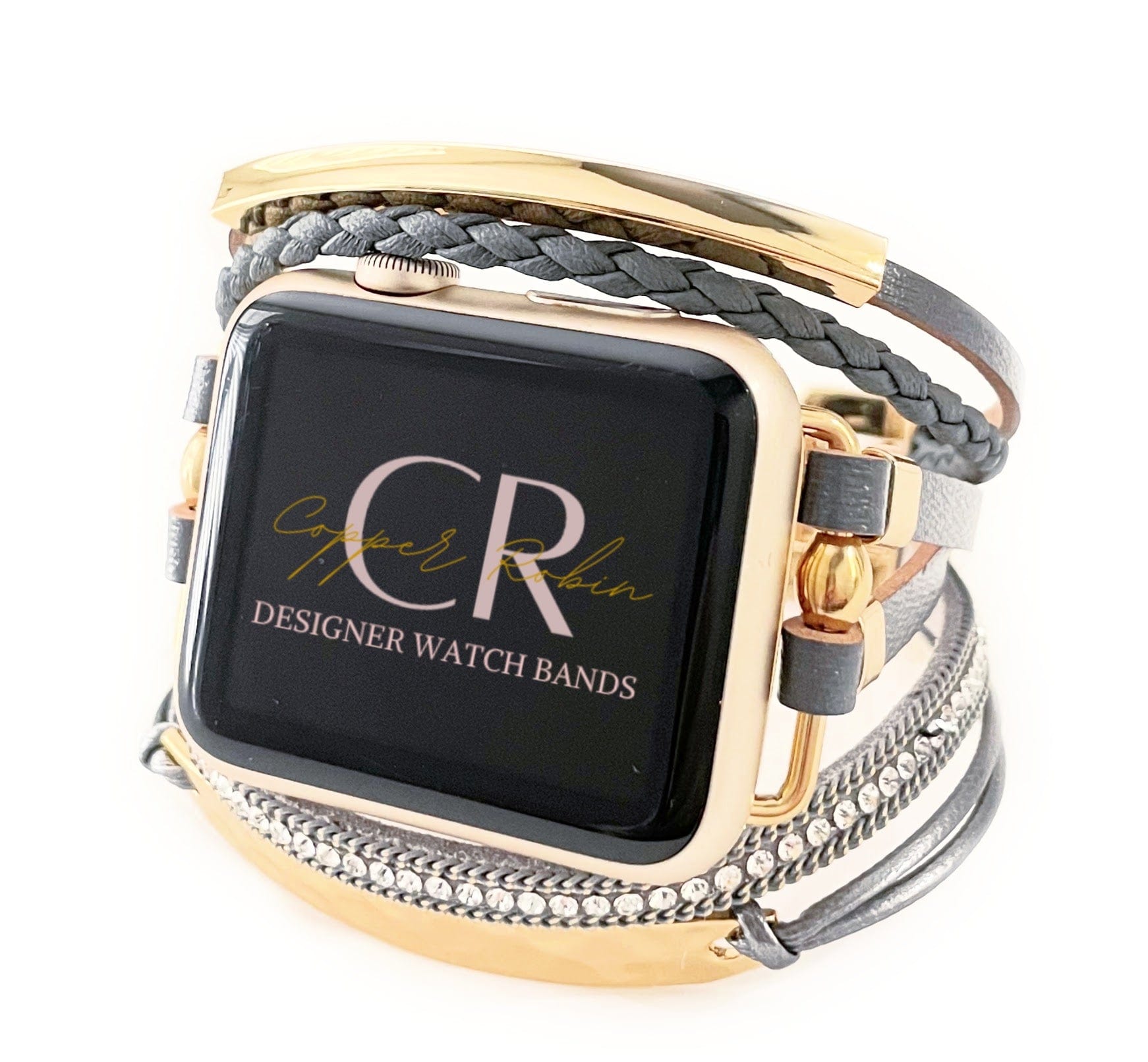 The Posh, Strappy Leather Watch Band with Gold, Silver, or Rose Gold Hardware, For Apple Watch