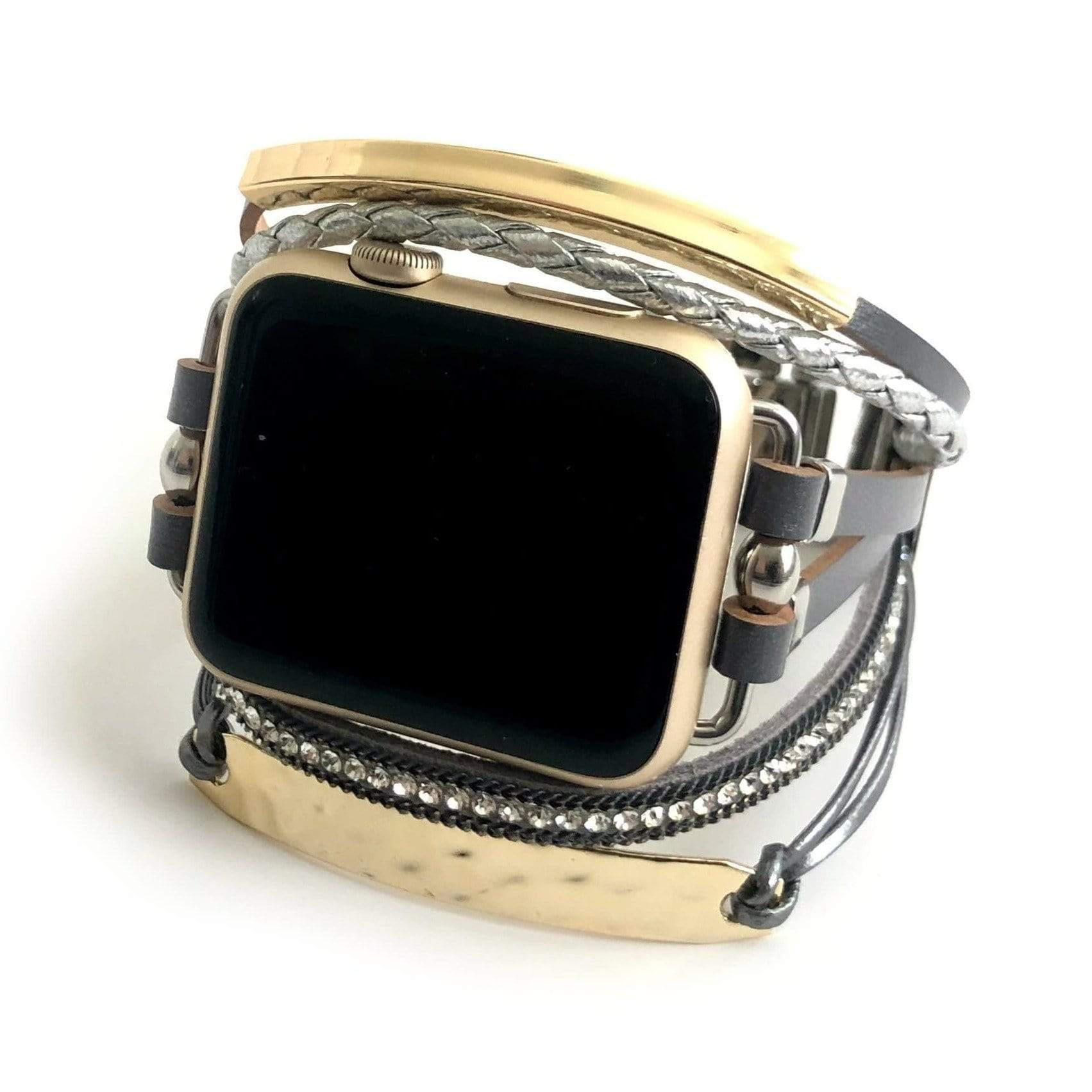 The Posh, Strappy Leather Watch Band with Gold, Silver, or Rose Gold Hardware, For Apple Watch