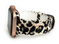 Scalloped Lace, Black and white Leopard Laser Cut Silicone Watch Band for Apple Watch