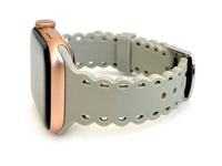Scalloped Lace, Black and white Leopard Laser Cut Silicone Watch Band for Apple Watch