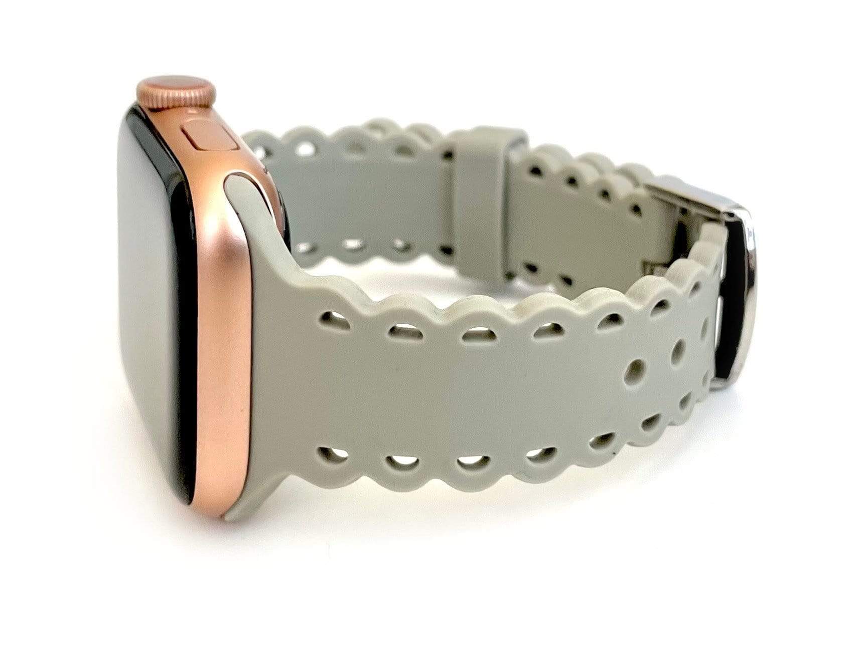 Scalloped Lace, Black and white Leopard Laser Cut Silicone Watch Band for Apple Watch