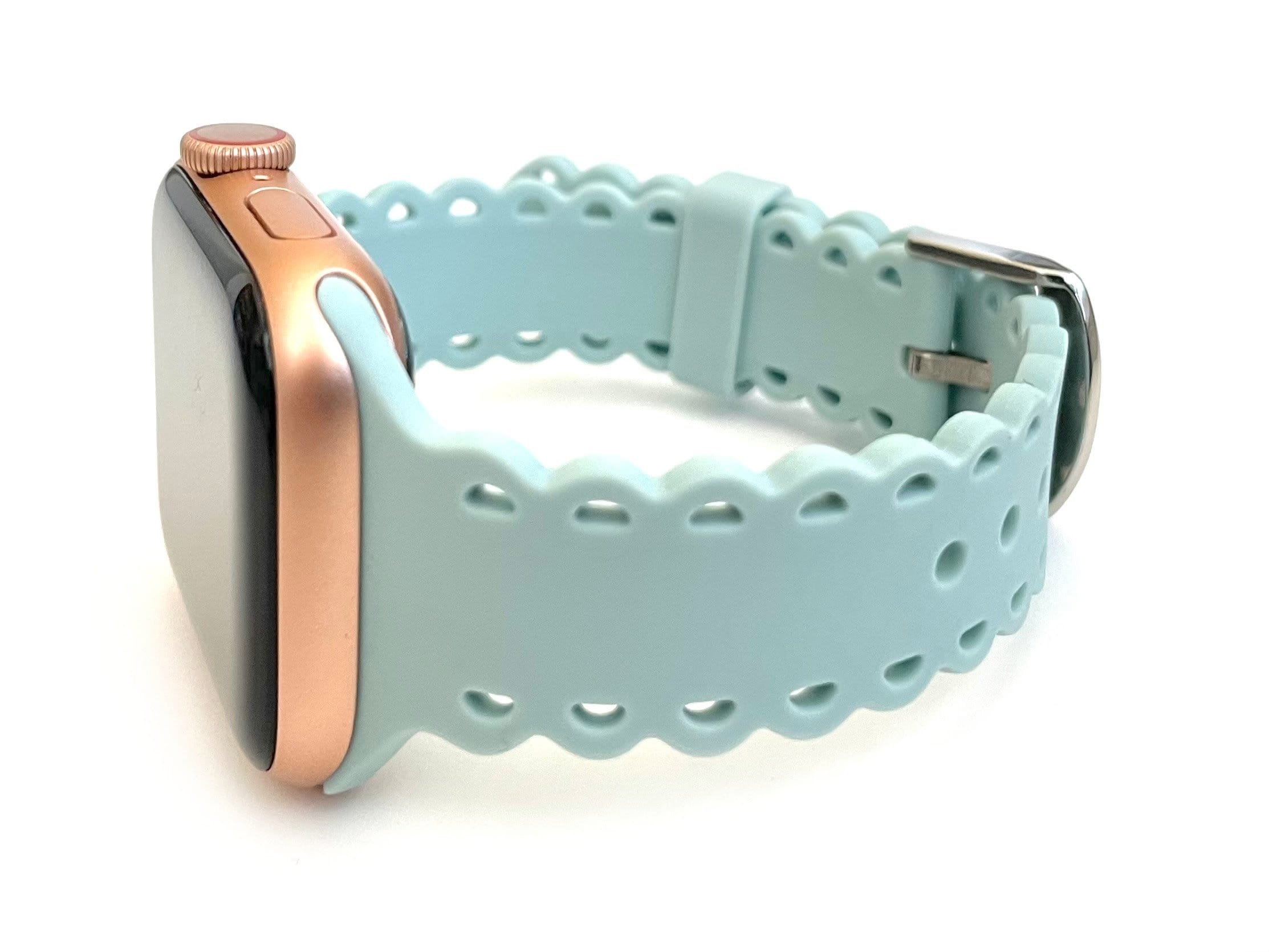 Scalloped Lace, Black and white Leopard Laser Cut Silicone Watch Band for Apple Watch