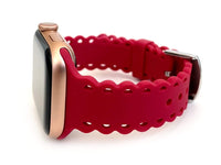 Scalloped Lace, Black and white Leopard Laser Cut Silicone Watch Band for Apple Watch