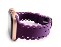 Scalloped Lace, Black and white Leopard Laser Cut Silicone Watch Band for Apple Watch
