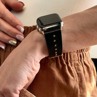 The Celebrity, Black Leather with Gold, silver, or Rose Gold Metal Studs Watch Band for Apple Watch