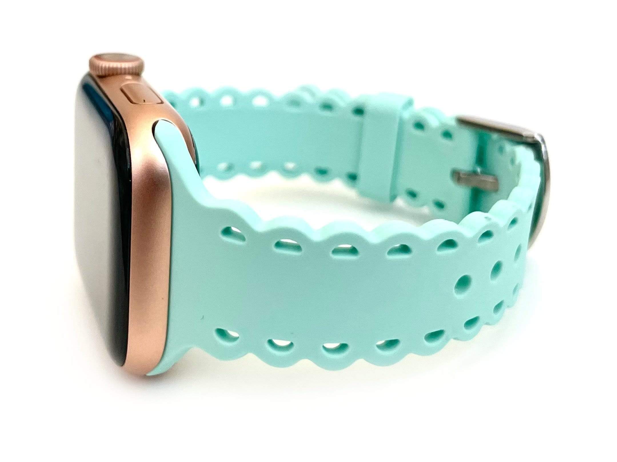 Scalloped Lace, Black and white Leopard Laser Cut Silicone Watch Band for Apple Watch