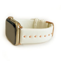 The Celebrity, Black Leather with Gold, silver, or Rose Gold Metal Studs Watch Band for Apple Watch