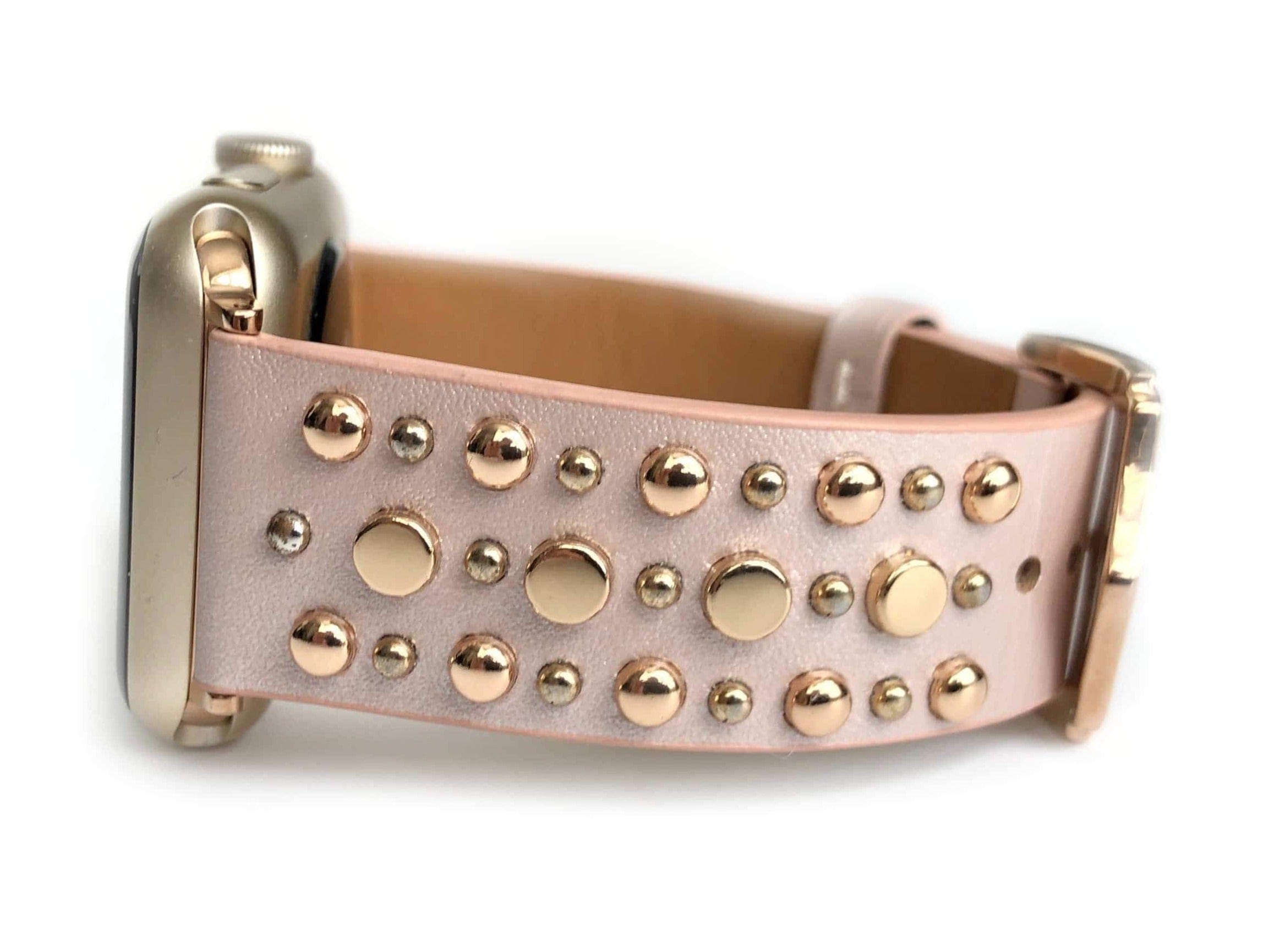 Sundance, Pink Leather Watch Band with Metal Studs, Watch Band for Fitbit