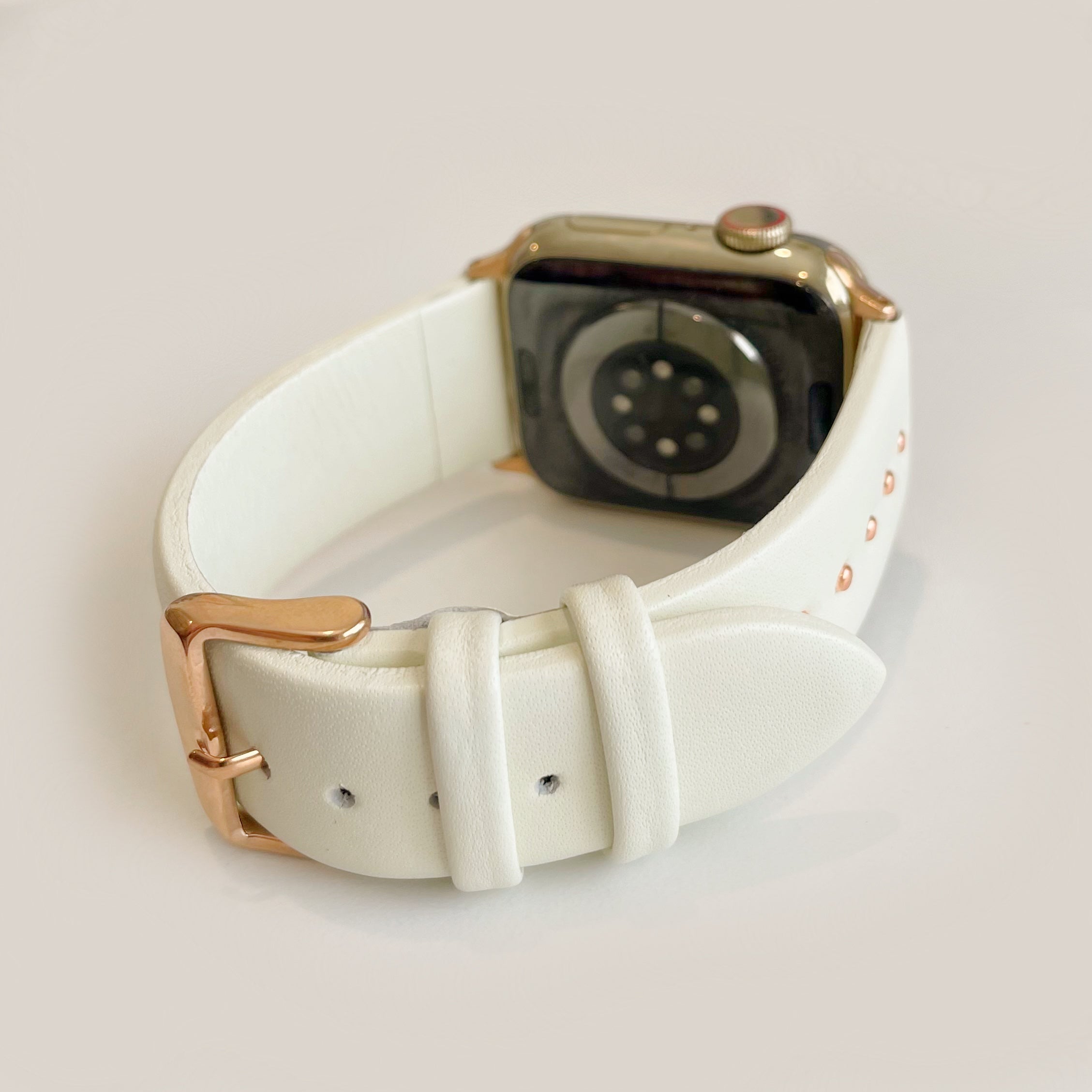The Celebrity, Black Leather with Gold, silver, or Rose Gold Metal Studs Watch Band for Apple Watch