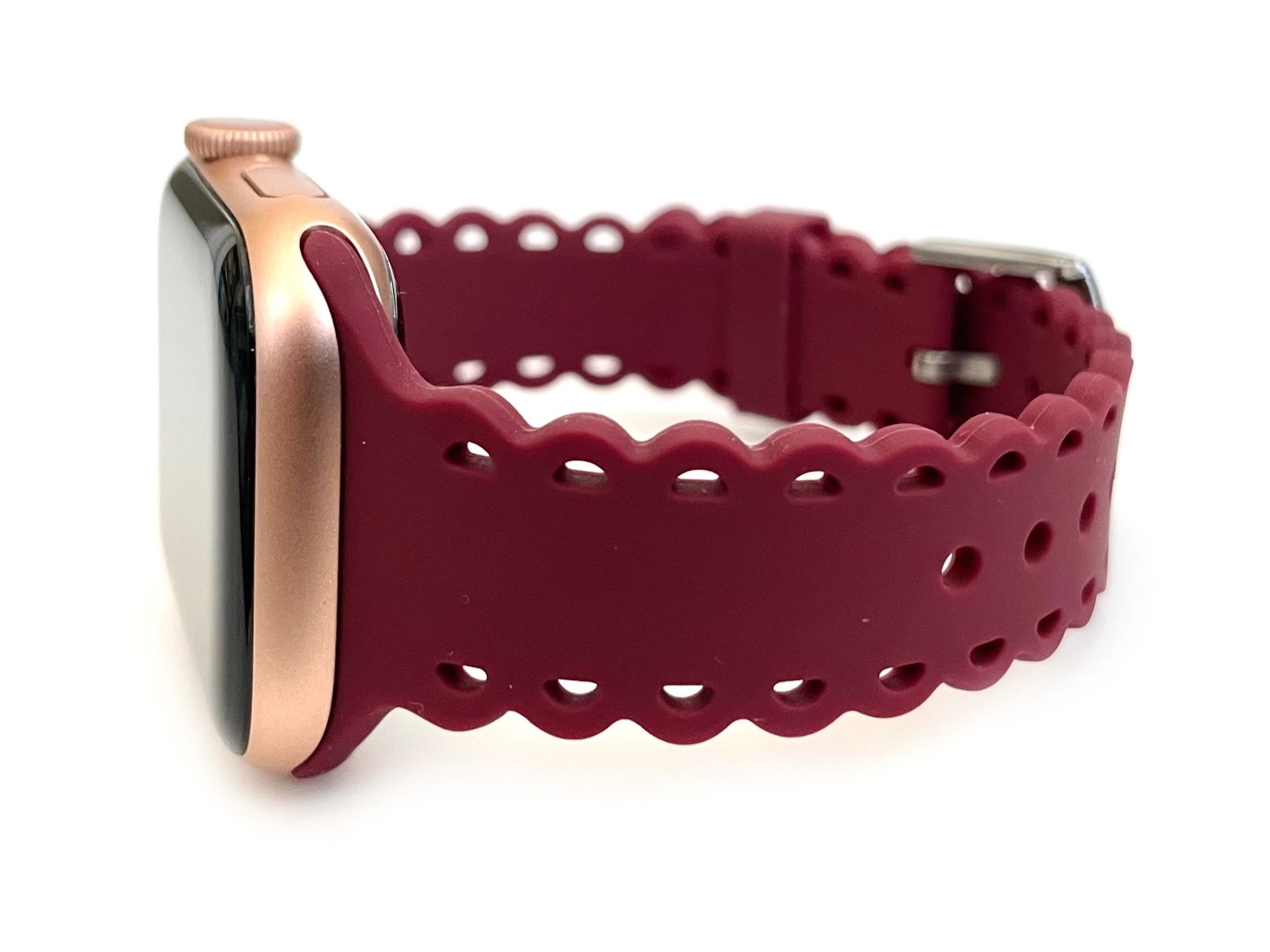 Scalloped Lace, Black and white Leopard Laser Cut Silicone Watch Band for Apple Watch