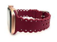 Scalloped Lace, Red Laser Cut Silicone Watch Band for Apple Watch