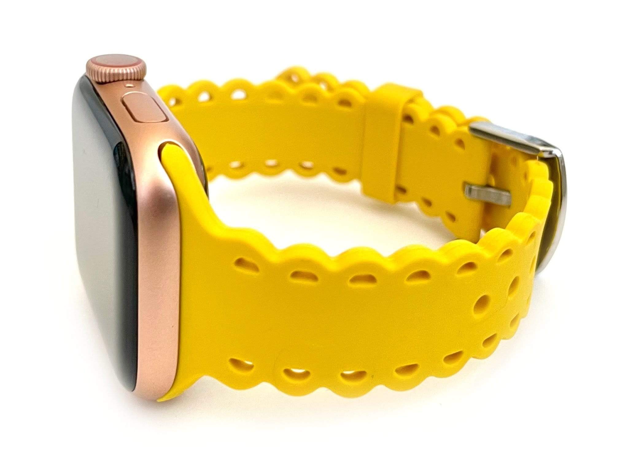 Scalloped Lace, Black and white Leopard Laser Cut Silicone Watch Band for Apple Watch