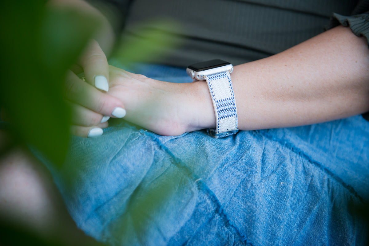 The Louie Damier Blue and White Watch Band for Apple Watch