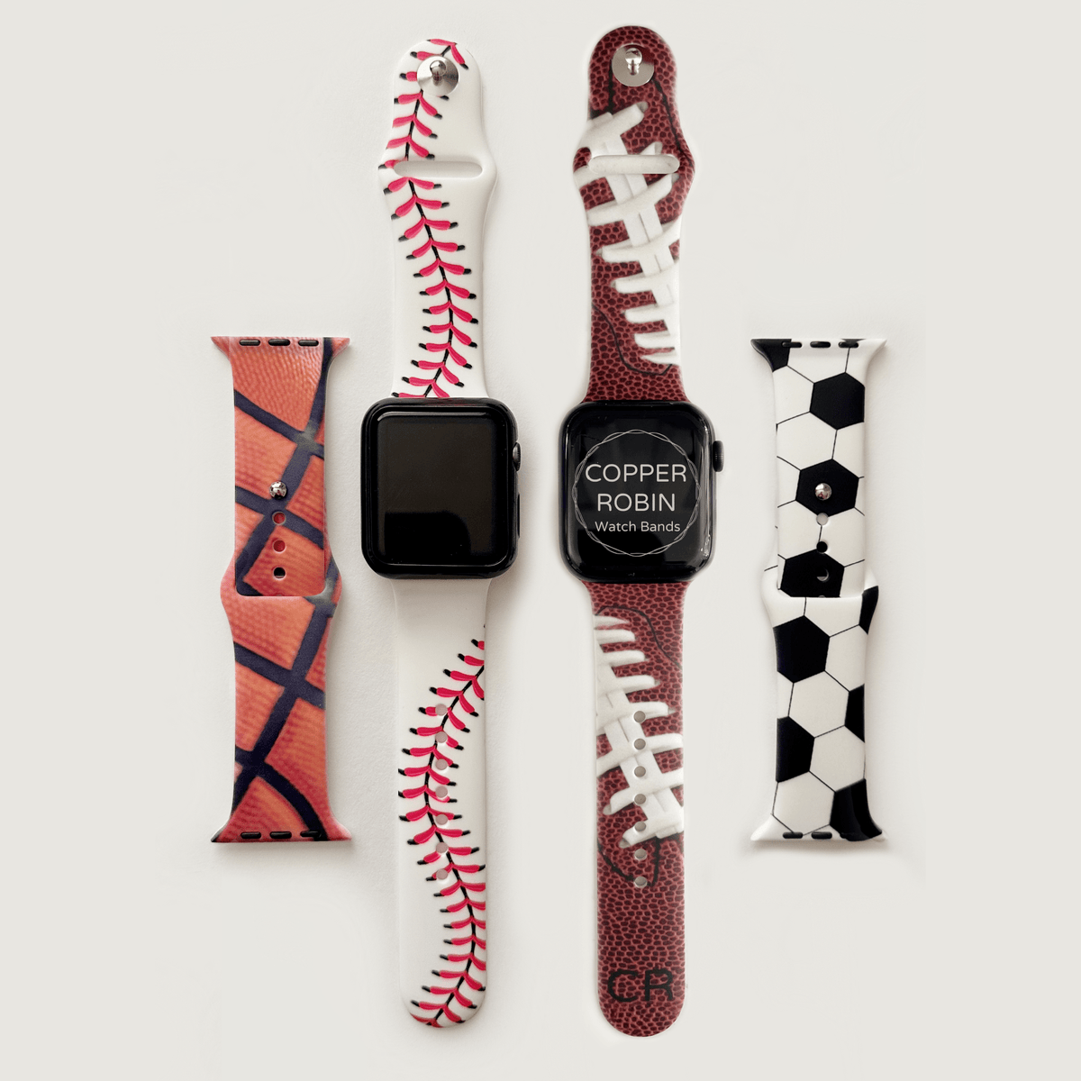 Sports Ball Printed Silicone Watch Bands, 4 pack for Apple Watch