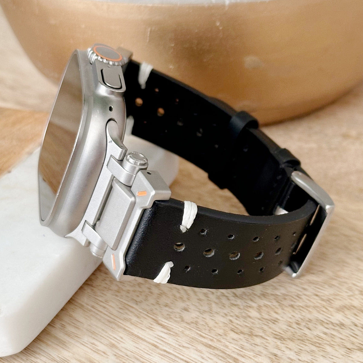 Ultra Brown Perforated Leather Watch Band for Ultra Apple Watch