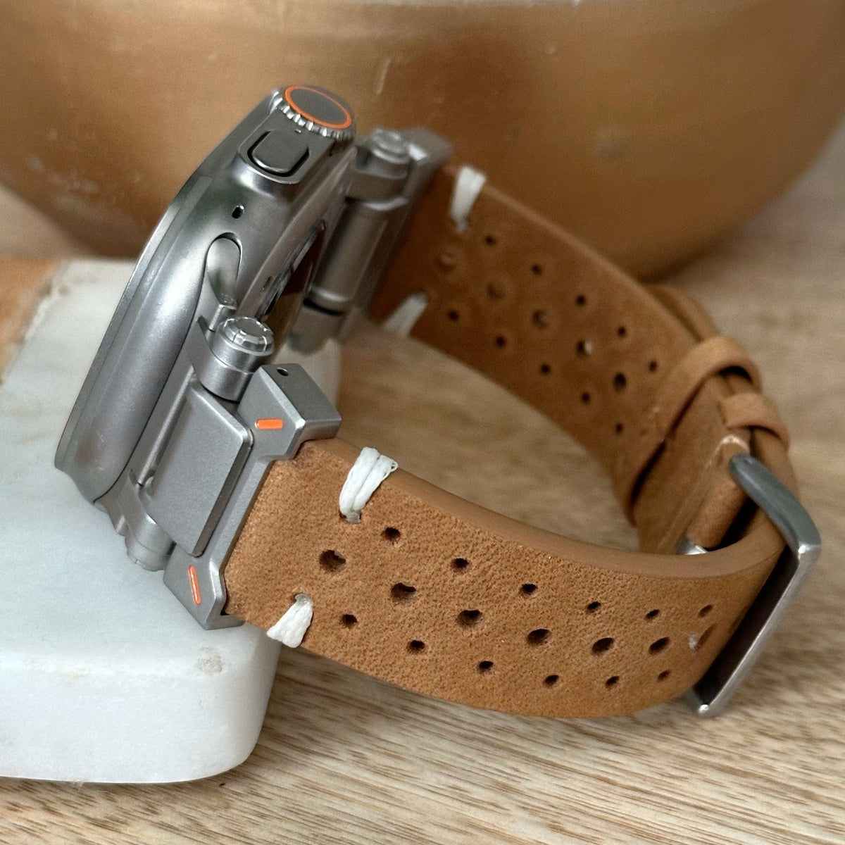 Ultra Brown Perforated Leather Watch Band for Ultra Apple Watch
