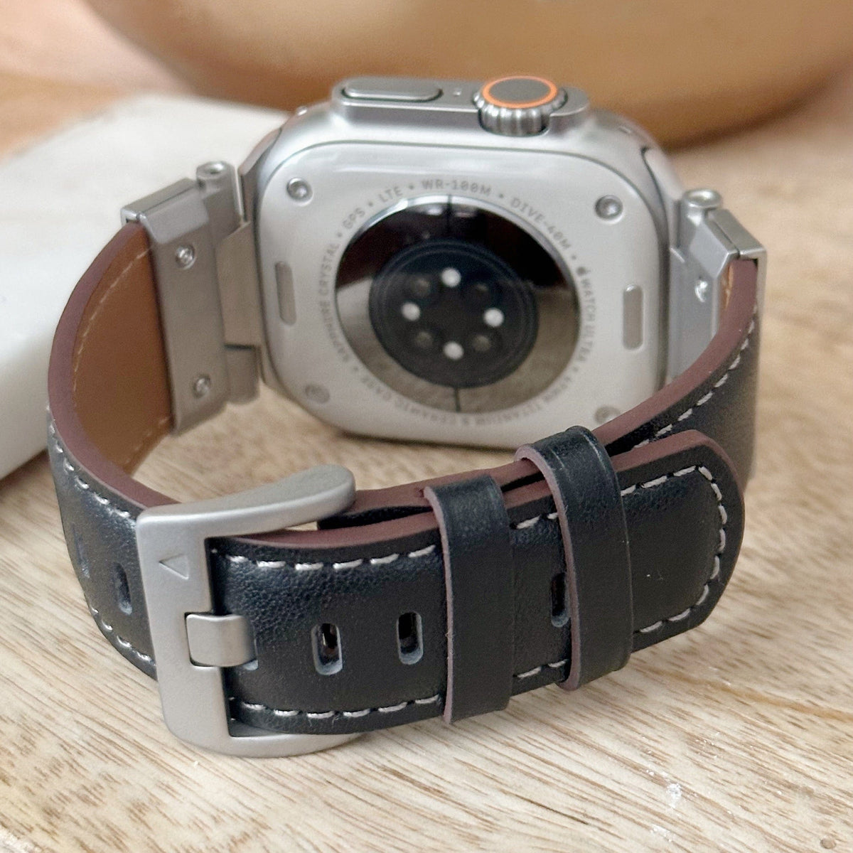 Ultra Brown Stitched Leather Watch Band for Ultra Apple Watch