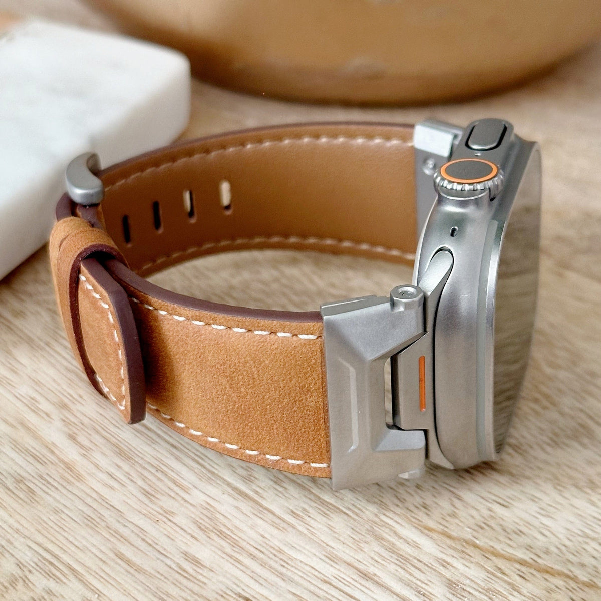 Ultra Brown Stitched Leather Watch Band for Ultra Apple Watch