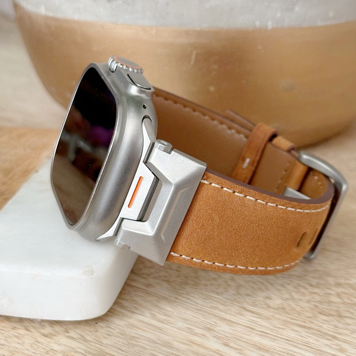 Ultra Brown Stitched Leather Watch Band for Ultra Apple Watch