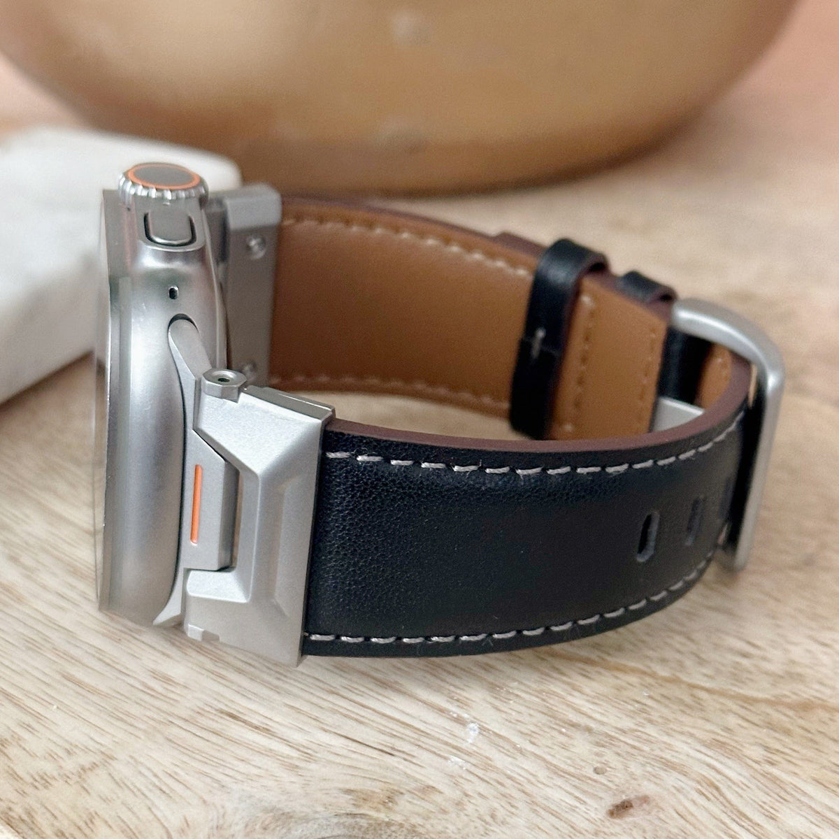 Ultra Brown Stitched Leather Watch Band for Ultra Apple Watch