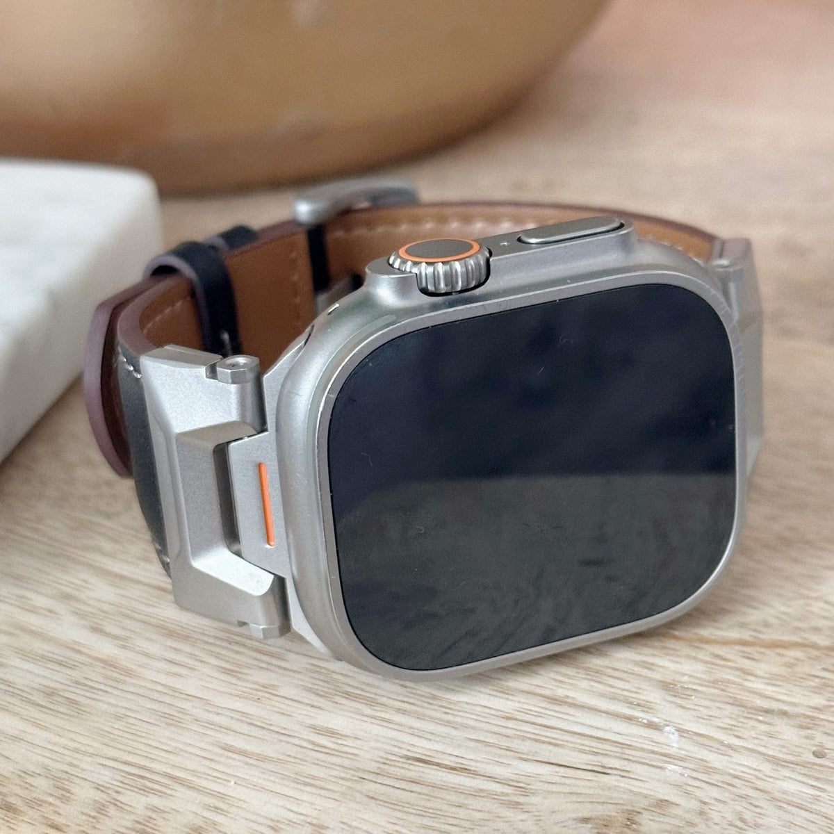 Ultra Brown Stitched Leather Watch Band for Ultra Apple Watch