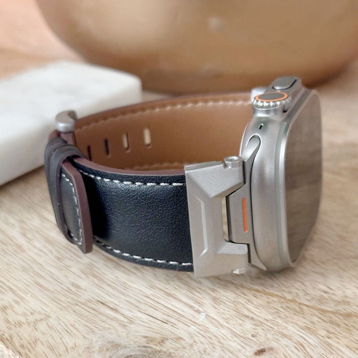 Ultra Brown Stitched Leather Watch Band for Ultra Apple Watch