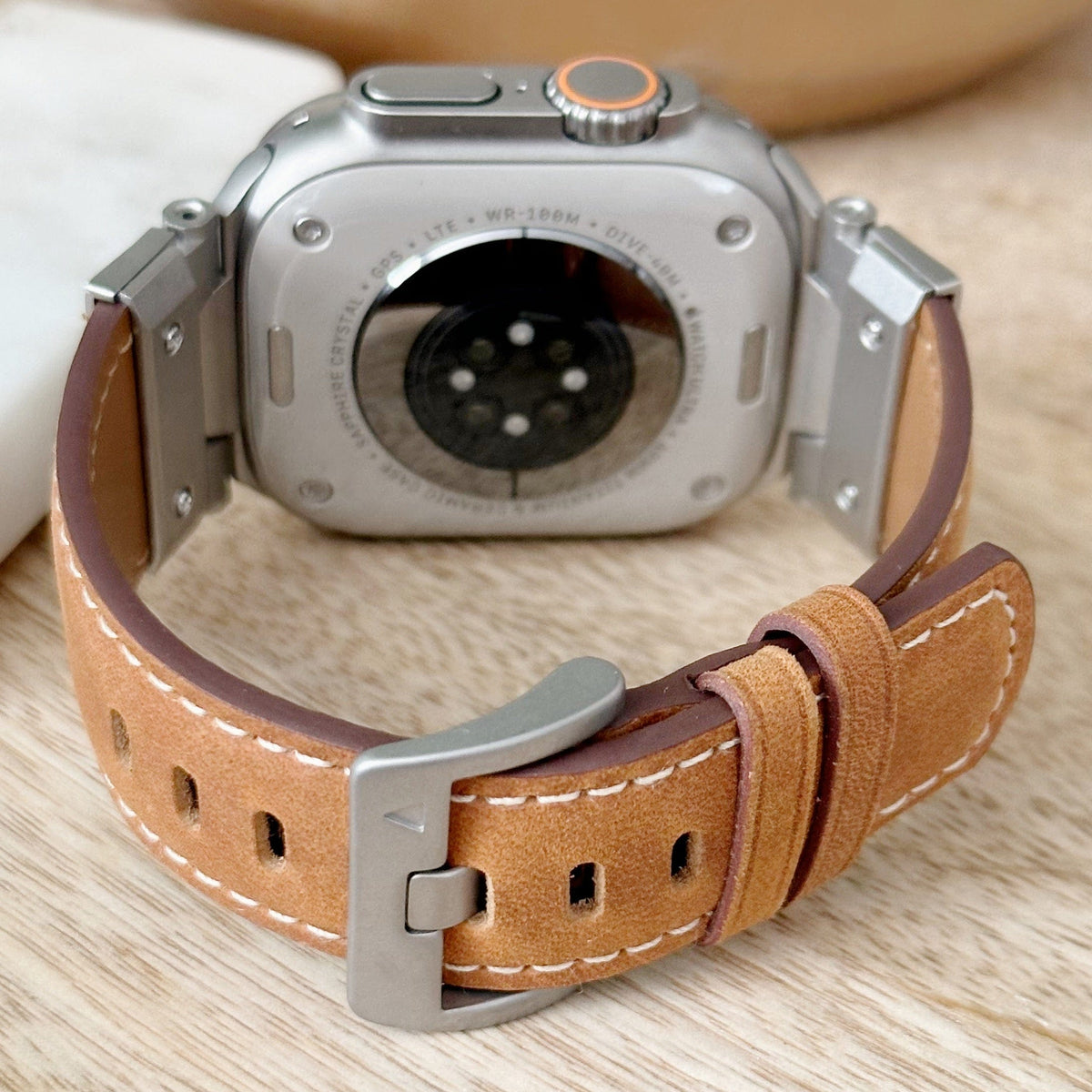 Ultra Brown Stitched Leather Watch Band for Ultra Apple Watch