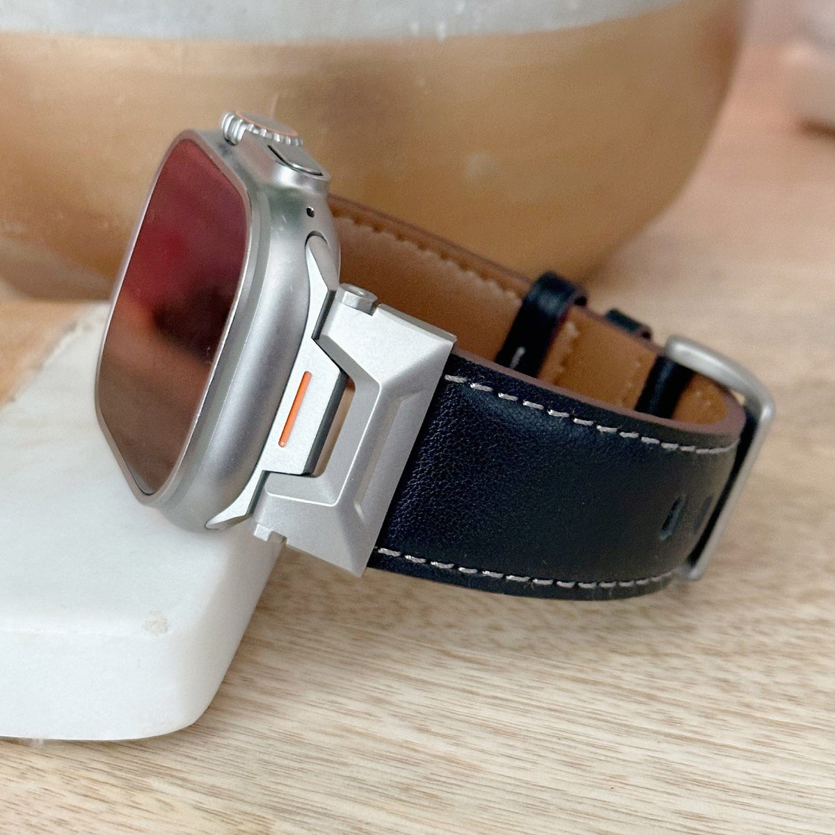 Ultra Brown Stitched Leather Watch Band for Ultra Apple Watch