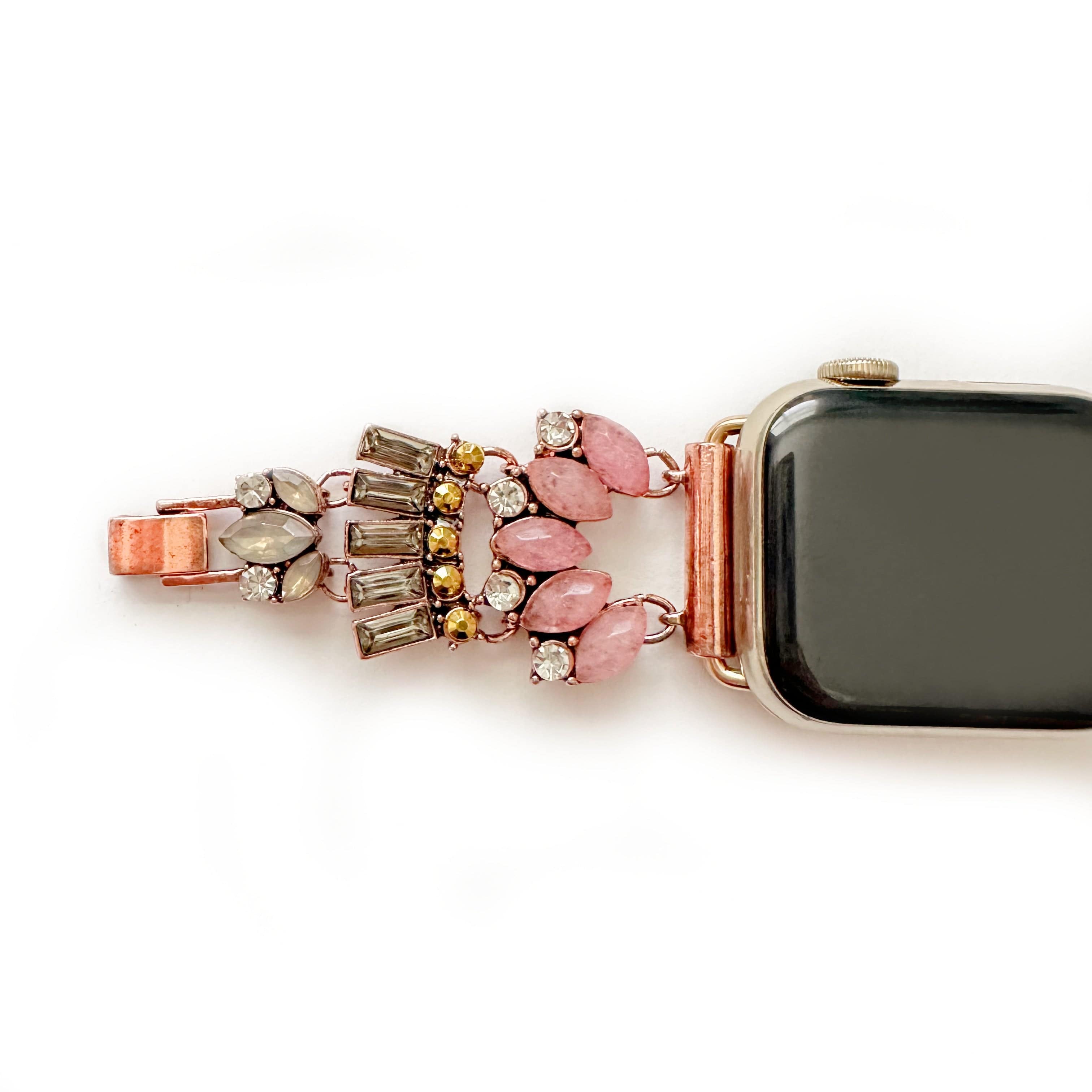 Anne ★オーロラピンクxローズゴールドのApple Watchバンド LUXURY APPLE WATCH BAND WITH ROSE QUARTZ, CRYSTAL, AMBER AND