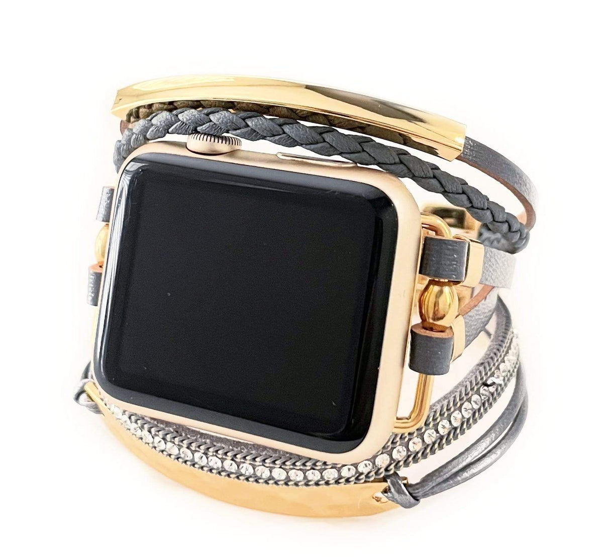 Apple Watch with Black and Rose Gold Accents Luxury Strappy Apple Watch Band - The Posh – Copper Robin main image 3
