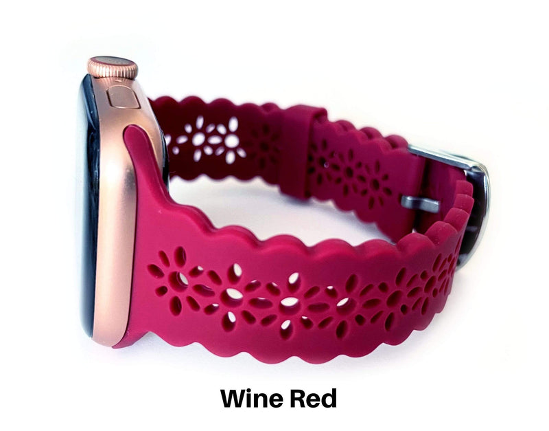 Lace Silicone Apple Watch Band, Pink Silicone Laser Cut Silicone Watch Band for Apple Watch