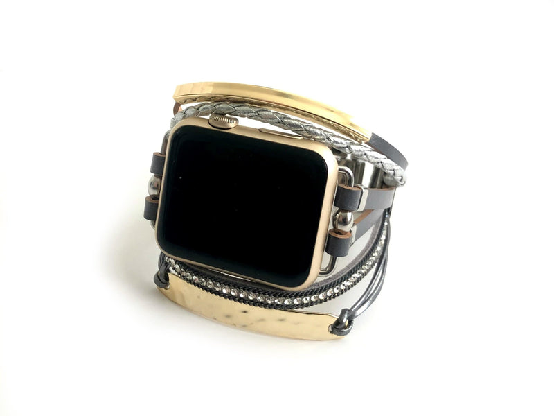 The Posh, Strappy Leather Watch Band with Gold, Silver, or Rose Gold Hardware, For Apple Watch